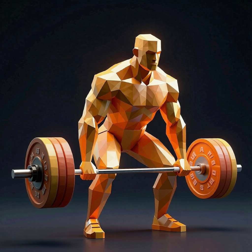 Low-poly powerlifter mid-deadlift